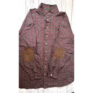 Vtg Ralph Lauren Shirt Mens Large Red Green Plaid Suede Elbow Patches Pony 90s
